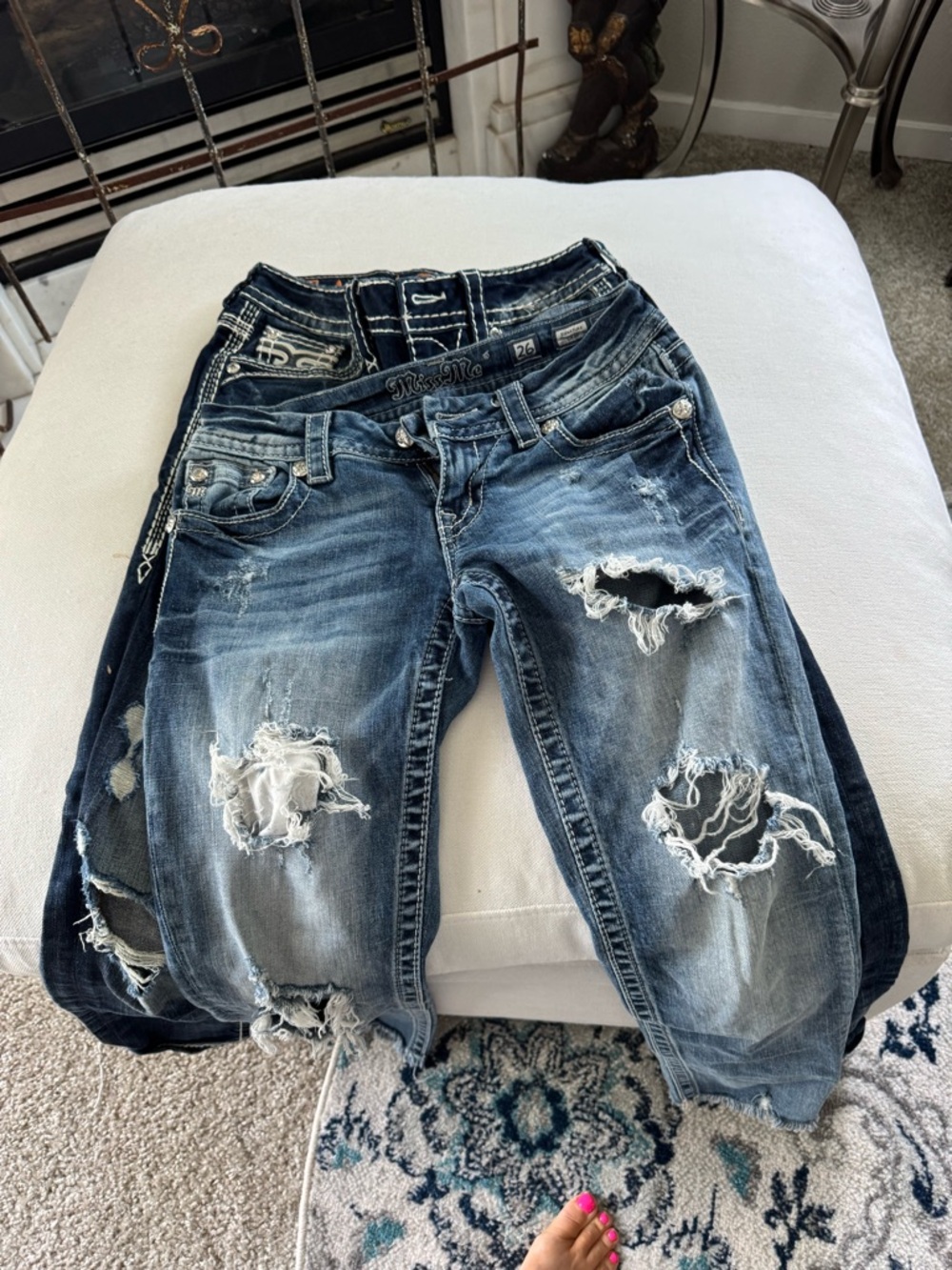 Rock Revival Dark Blue Denim Jeans with Orange Embroidery - Picture 7 of 8
